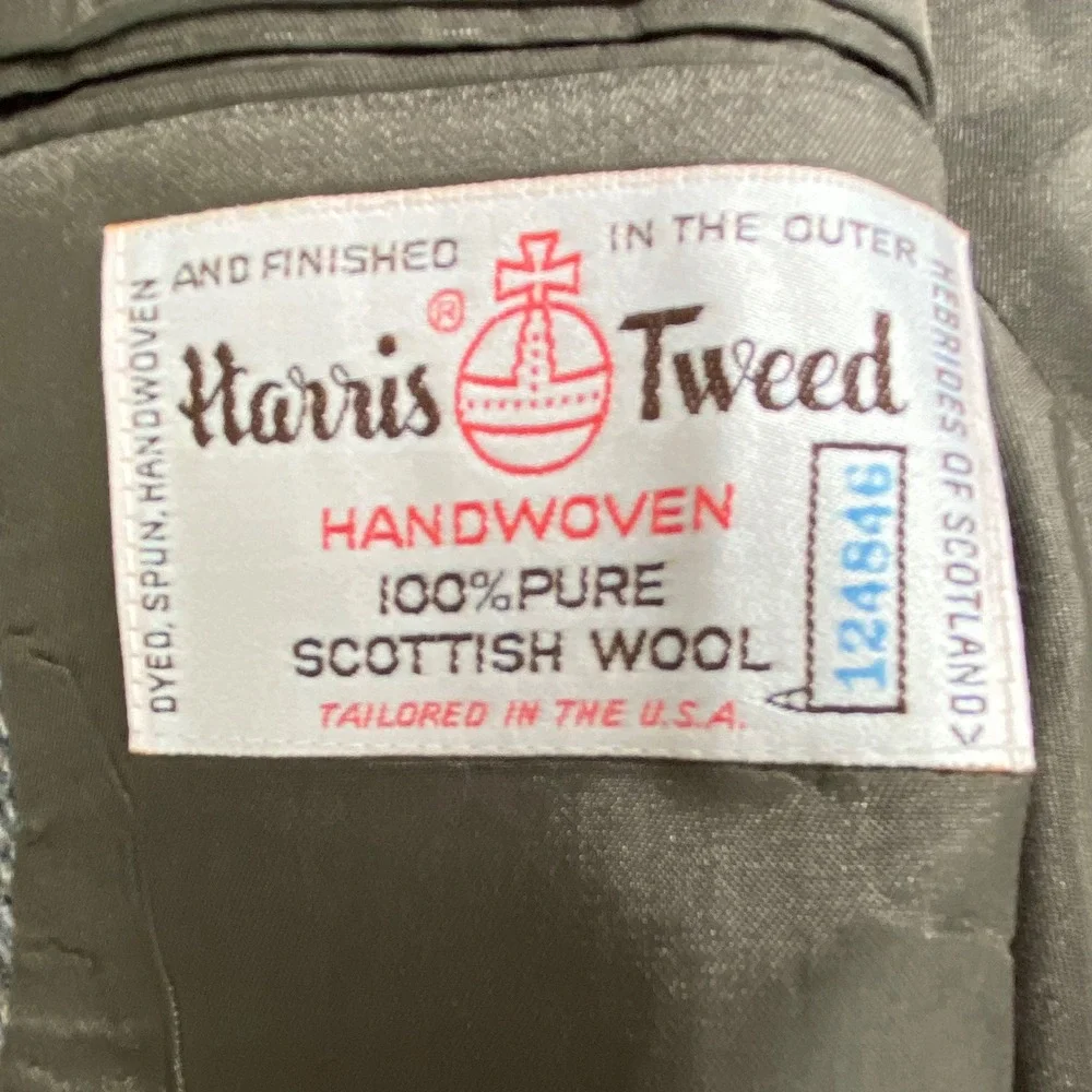 Merit Harris Tweed Grey Herringbone Wool Blazer Sport Coat 44L Tailored in USA